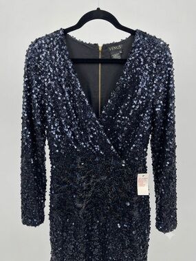 VENUS Navy Sequin Wrap Dress